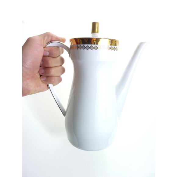 Vintage Seltmann Weiden Bavaria Gold Diamond Pattern Coffee/ tea pot w/Lid MCM - Picture 5 of 5